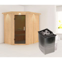 Sauna traditionnel d'angle CARIN - poêle 9000W ctrl intégré et couronne - KARIBU