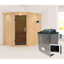 Sauna traditionnel d'angle CARIN - poêle 9000W ctrl externe et couronne - KARIBU
