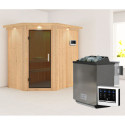 Sauna traditionnel d'angle CARIN - poêle Easy Bio 9000W et couronne - KARIBU