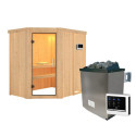 Sauna traditionnel d'angle CARIN - poêle 9000W ctrl externe sans couronne - KARIBU