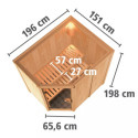 Sauna traditionnel d'angle CARIN - poêle 9000W ctrl externe sans couronne - KARIBU